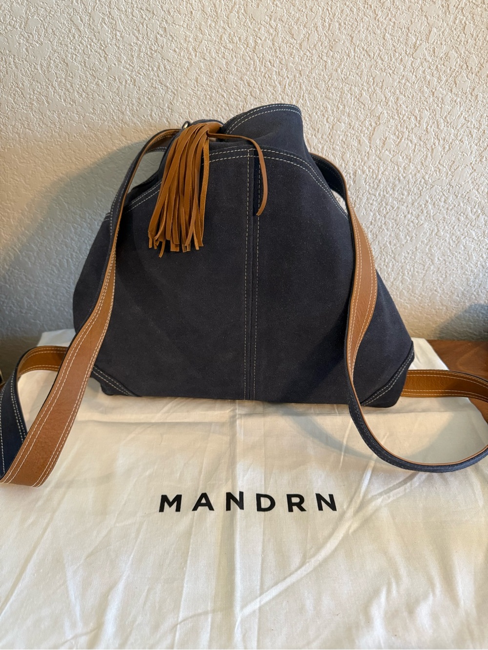 Mandrn Ezra Denim Suede Zip Tote or Backpack Used Once - Picture 7 of 13